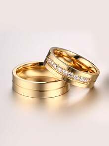 Luxury Design Stainless Steel Couple Rings Simple Engagement Wedding Rings Exquisite Promise Ring Romantic Valentine's Day Gifts - As Shown - View 5