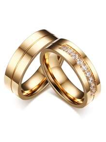 Luxury Design Stainless Steel Couple Rings Simple Engagement Wedding Rings Exquisite Promise Ring Romantic Valentine's Day Gifts - As Shown - View 1