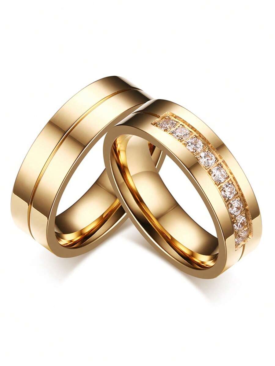 Luxury Design Stainless Steel Couple Rings Simple Engagement Wedding Rings Exquisite Promise Ring Romantic Valentine's Day Gifts - As Shown - View 1