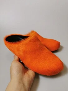 新款毛絨封閉式拖鞋，厚底鬆餅底，適用於秋冬季的室內外兩用家居鞋 - 橘色 - 查看 7