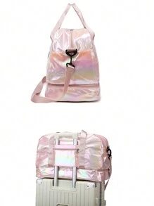 Nueva bolsa de viaje y deporte de moda unisex, casual y versátil, adecuada para viajes cortos, se puede usar como bolso de hombro, bandolera o de mano, se puede colgar en la maleta, bolso de maternidad de gran capacidad, expandible, portátil, impermeable, ideal para compras y viajes, plegable y ligera, disponible en unicolor y brillantes, bolsa de viaje, mochila, bolsa de útiles escolares - Rosa - Ver 3