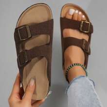 Women's Cork Insole Sandals,Soft Sandals,Adjustable Buckle Non-Slip Sandals - 咖啡棕 - 查看 7
