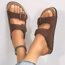 Women's Cork Insole Sandals,Soft Sandals,Adjustable Buckle Non-Slip Sandals - 咖啡棕 - 查看 6