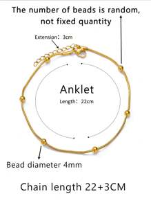 1PC Minimalist Round Snake Chain Beaded Necklace & Bracelet & Anklet For Women 18K Gold Plated Stainless Steel Chain Adjustable Size Fashion Jewelry Accessories (Sold Separately)