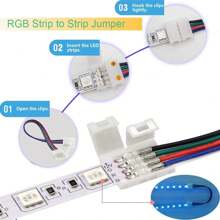 4-Pin LED Light Strip Connector Kit For 5050 10mm Wide Light Strip, Including 8 Types Of Solderless Accessories (Total 80 Pieces), RGB Extension Cable, LED Jumper, Bi-Directional RGB Splitter Cable, L Connector, T Connector, Gapless Connector, 4-Pin Male Connector, LED Strip Clip, Providing Most Parts For DIY Lighting Projects