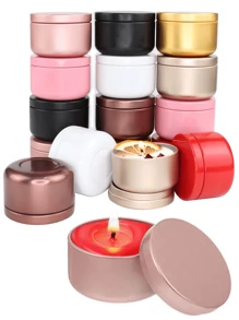 8/12 piezas de latas de vela de aluminio de 50ml, Contenedores de velas redondos, frascos cosméticos, botes de crema de aceite multicolores con acabado dorado mate, tipo metalizado sellado para aromaterapia y frascos para viajes - Multicolor - Ver 1