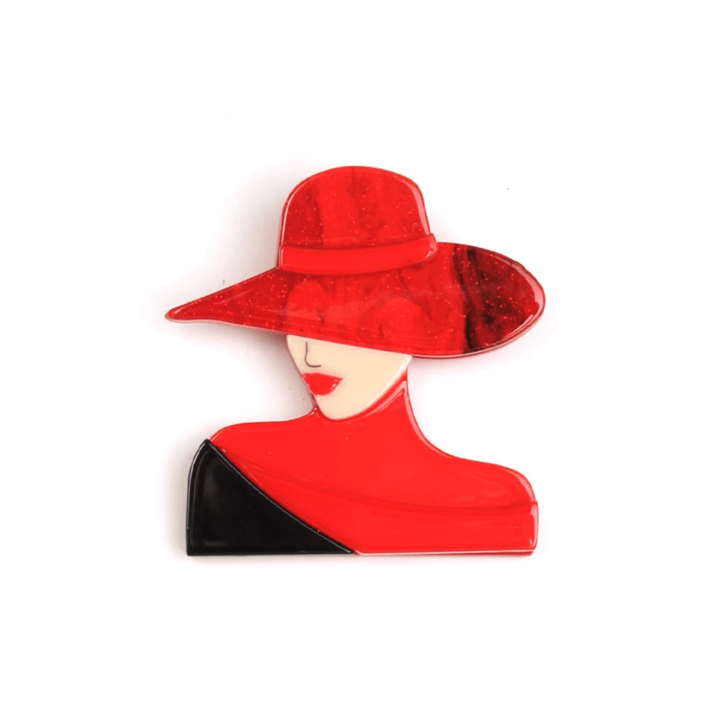 Fashion Hat Modern Girl Brooch Safety Pin Acrylic Corsage Accessories ...