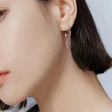 1pair Fashionable Chain & Hoop Earrings, Stainless Steel Material, Suitable For Women's Daily Wear
