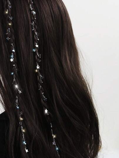 2 piezas Cadena para el cabello con strass en forma de estrella para mujeres, joyería para el cabello con borlas, accesorios para el cabello como pasadores, pinzas, hebillas y barras, para la escuela, fiestas y accesorios para la cabeza