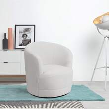 LIVINGANDHOME Living And Home Faux Fur Accent Swivel Chair - White - View 4