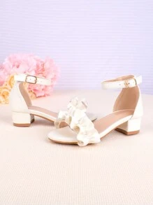 Girls' Princess Sandals With Chunky/ Low Heels, Open Toe, For Wedding/Banquet/Flower Girl, Mid/Large Sizes - White - View 5