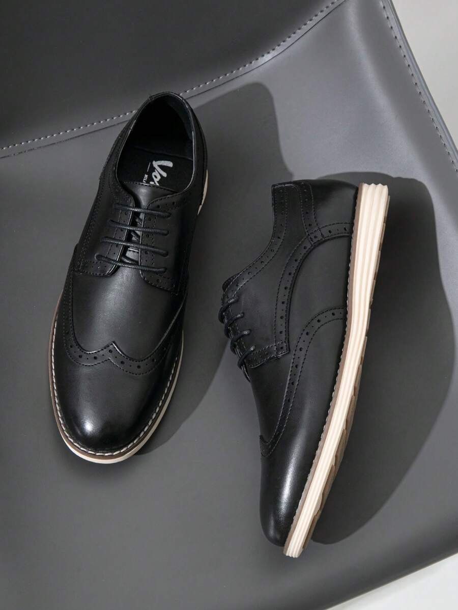 SHOESMALL Men's Casual Dress Shoes Wingtip Oxfords Shoes Business Black Dress Shoes For Men - BMY617A-黑色 - 查看 1
