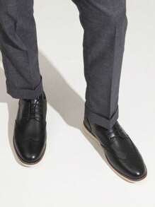 SHOESMALL Men's Casual Dress Shoes Wingtip Oxfords Shoes Business Black Dress Shoes For Men - BMY617A-黑色 - 查看 7