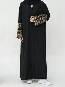 1pc Women's Fashionable Exquisite Totem Embroidered Open Abaya Suitable For Daily Gatherings In Islamic  Style - Abaya - View 7
