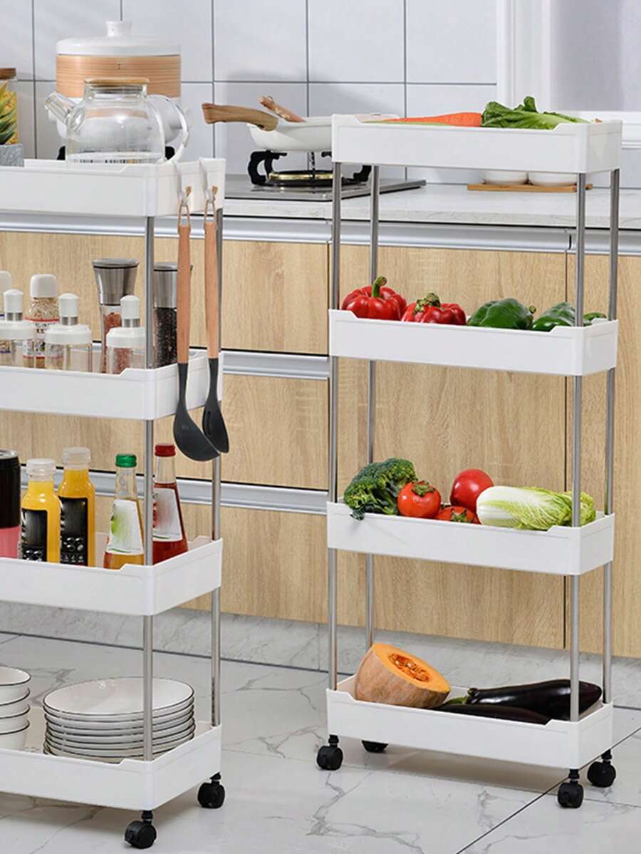 1 pieza Carrito de cocina, estantería móvil para sala de estar, dormitorio, balcón, carrito de almacenamiento de especias y verduras (sin ganchos incluidos) - Blanco - Ver 1