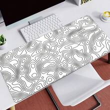 1pc Gaming Mouse Pad Large Keyboard Pad Topographic Mouse Pad White Mouse Pad For Keyboard Natural Rubber Office Carpet Computer Accessories - Color - View 4