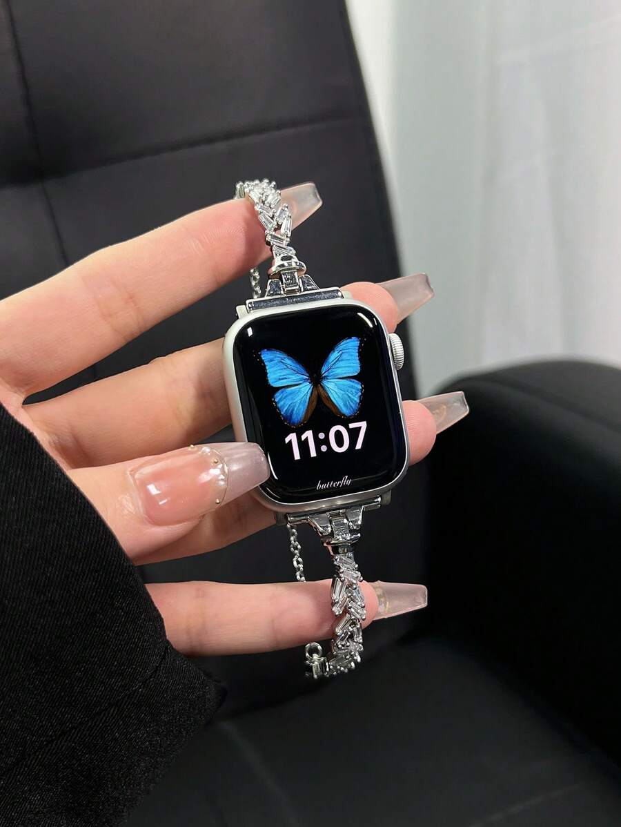 1 件奢华迷你水钻手链带兼容 38/40/41/42/44/45/46/49 毫米 Apple Watch Ultra 系列 10/9/8/7/6/5/4/3/2/1/SE - 銀色 - 查看 1