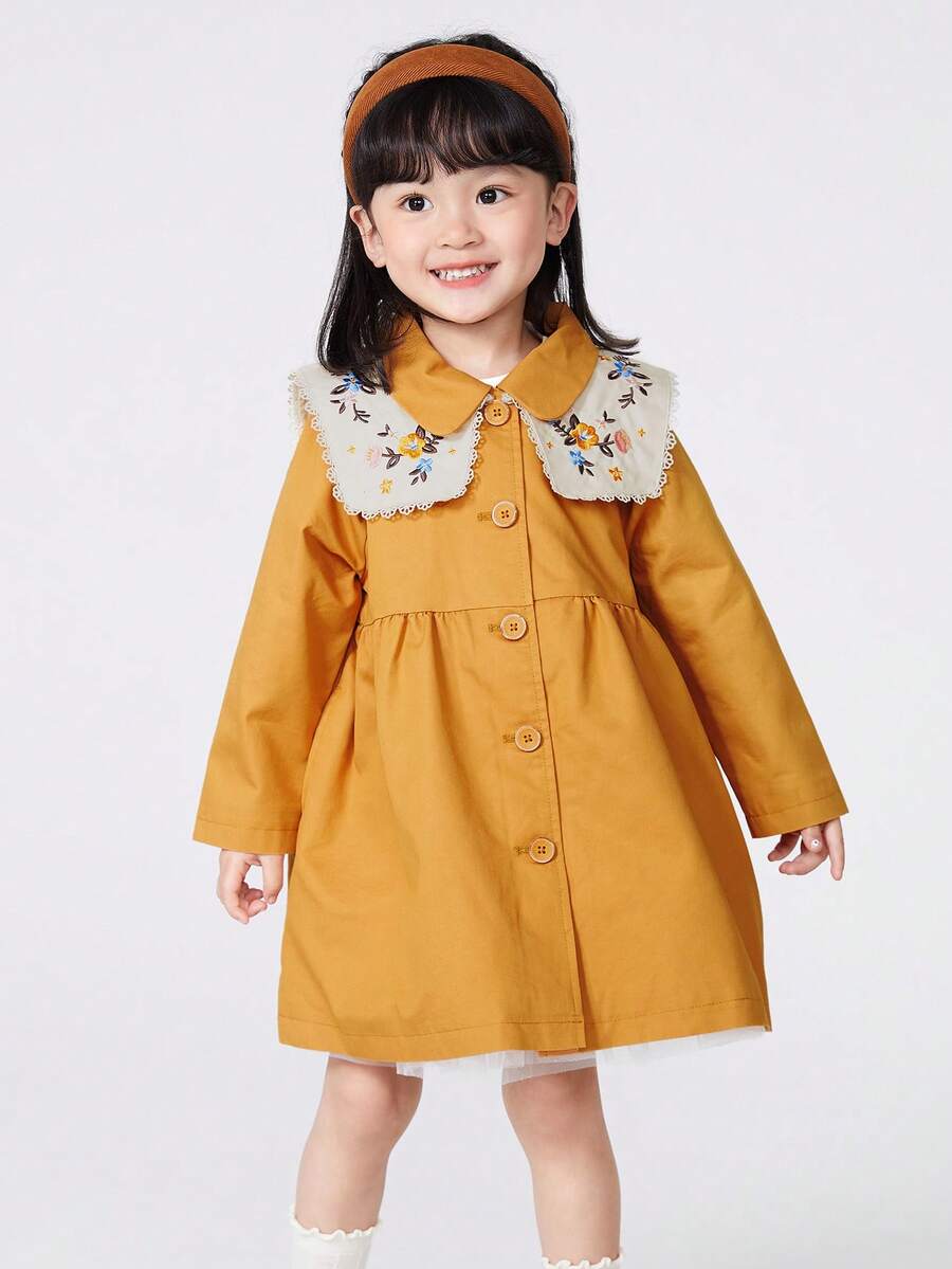 Balabala 儿童风衣女童秋装中长款外套宝宝衣服时尚甜美潮流 - 黃色 - 查看 1