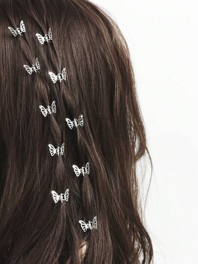 10pcs Silver Hollow Butterfly Hair Clips, Butterfly Design Sweet Hair Clips For Women & Girls, Decorative Hair Accessories, Suitable For Fall Winter Claw Clip For Vacation Outfits Woman