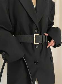 1 pieza Cinturón ancho para mujer con hebilla de pin cuadrada, material de PU, negro, perfecto para dar forma y estilo