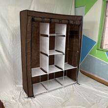 Economic & Simple Cloth Wardrobe Storage Cabinet For Home Bedroom, Dust-Proof & Modern Design, Sturdy & Durable Closet Organizer For Renting & Home Use - Brown - View 8