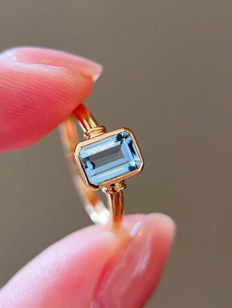 1pc Original Ins-Style Vintage Elegant Light Blue Cubic Zirconia Square S925 Sterling Silver Women's Ring, Ideal For Daily Wear, Festivities And Gifts