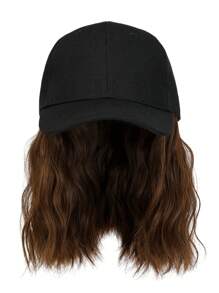Synthetische Perücke mit Kappe, 8 Zoll kurze lockige Perücke, Bobcut-Stil, schwarze Baseballkappe, hitzebeständige Faser, verstellbare Kappengröße für den täglichen Gebrauch