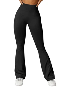 CALÇA FLARE BAILARINA LEGGING FITNESS FEMININA CINTURA ALTA IDEAL PARA PILATES ACADEMIA GINASTIA NO SEU DIA A DIA - Preto - Visão 3