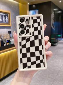 1pc Asymmetrical Grid Anti-Shock Phone Case Compatible With IPhone/Galaxy/Infinix/Xiaomi Redmi/OPPO/VIVO - White - View 3
