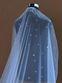 1 Stück weißer Strass Brautschleier, luxuriöser Kathedralenschleier mit Kamm, 3m langer Schleppenschleier Braut Kopfschmuck