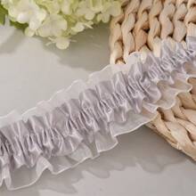 5m Double Layer Elastic Snow Yarn Pleated Lace Trim, 4cm Width, For DIY Hair Accessories, Cheerleading Fan Support Clothing, Cuffs And Supplies