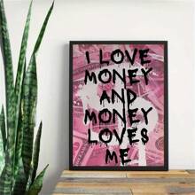1 peça de Impressão de Arte em Tela de Moda sem Moldura em Rosa Brilhante - Pintura de Citação de Dinheiro em Estilo de Graffiti de Faculdade - Decoração de Parede perfeita para Quarto, Escritório, Sala de Estar, Banheiro e Dormitório