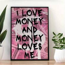 1 peça de Impressão de Arte em Tela de Moda sem Moldura em Rosa Brilhante - Pintura de Citação de Dinheiro em Estilo de Graffiti de Faculdade - Decoração de Parede perfeita para Quarto, Escritório, Sala de Estar, Banheiro e Dormitório