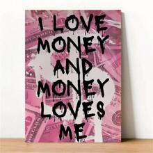 1 peça de Impressão de Arte em Tela de Moda sem Moldura em Rosa Brilhante - Pintura de Citação de Dinheiro em Estilo de Graffiti de Faculdade - Decoração de Parede perfeita para Quarto, Escritório, Sala de Estar, Banheiro e Dormitório