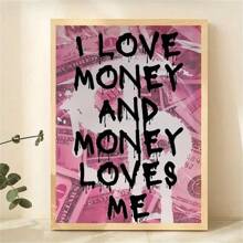 1 peça de Impressão de Arte em Tela de Moda sem Moldura em Rosa Brilhante - Pintura de Citação de Dinheiro em Estilo de Graffiti de Faculdade - Decoração de Parede perfeita para Quarto, Escritório, Sala de Estar, Banheiro e Dormitório