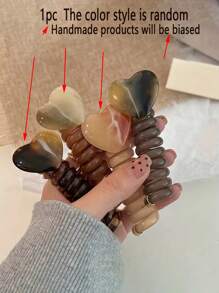 1pc/Random Elegant Heart Shaped Decor Telephone Wire Hair Tie Elastic Spiral Hair Tie For Women And Girls, Bubble Braid Cord Hair Rope For Ponytail, Braid, High-End Heart Spiral Hair Ties, Hair Clips - Multicolor - View 4