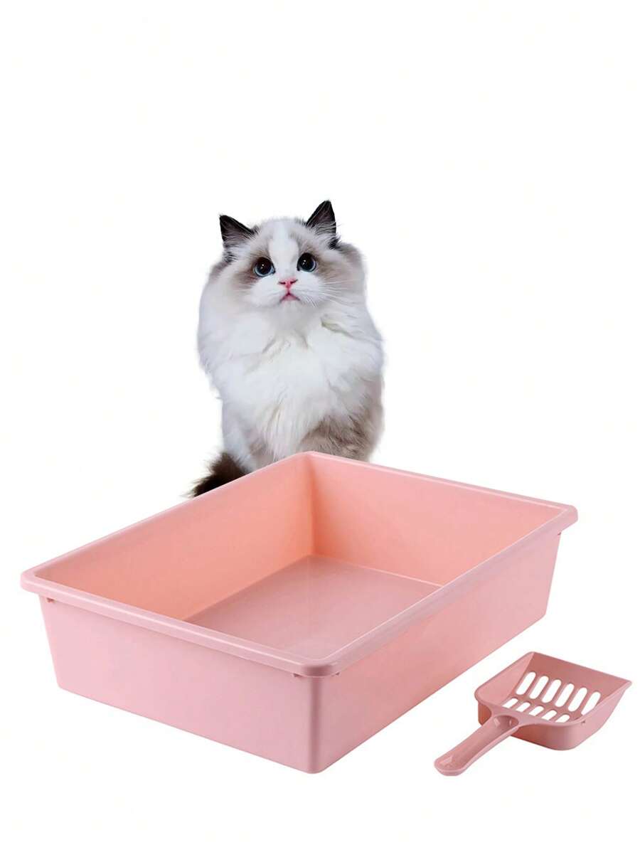 Arenero Gato Extension Anti Derrame Pala Caja Extra Grande(Caja de arena para gatos+Pala para caca de gato) - Rosa - Ver 1