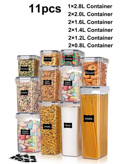 THELIFE 1/3/4/5/7/9/11/15 件带盖密封食品储存容器，带盖香料罐，带盖塑料食品罐，用于厨房和食品储藏室的整理和储存，用于面粉、糖和谷物的干粮罐