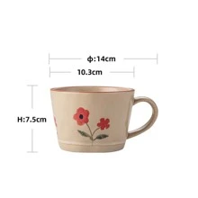 Taza de café de cerámica japonesa pintada a mano de 11 onzas - Diseño floral bohemio - Apta para agua, bebidas y cereales - Taza de café encantadora para uso en el hogar u oficina, de vuelta a la escuela