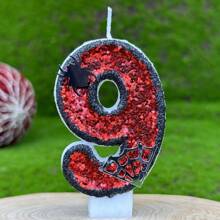 蜘蛛主题闪亮数字生日蜡烛适用于蛋糕装饰、派对、周年纪念、庆祝氛围、有意义的成人生日蜡烛、返校情人节 - 彩色 - 查看 10