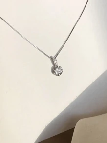 1pc Delicate Pendant & Shiny Rhinestones Decor Silver-Plated Collarbone Necklace, Minimalist Style For Women All Year Round - Silver - View 6