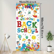 1pc Welcome Back To School Door Cover Decoration, White First Day Of School Background Banner, Party Supplies For Classroom, Indoor/Outdoor Wall Decoration - Multicolor - View 4