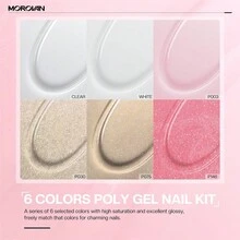帶亮粉的 Poly 指甲凝膠套裝，6種 Poly 凝膠顏色套裝，帶頂底層凝膠，加長指甲套裝新手入門全部兼容，附指甲夾、底層打底水溶液與亮粉，亦適用於丙烯酸指甲套裝 - 彩色 - 查看 3