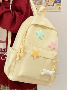 时尚简约背包星星加骨挂饰女士休闲全清新双肩书包学生小女孩大容量书包多层设计 - 黃色 - 查看 3