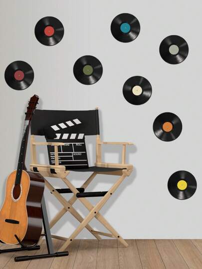 8pcs/Pack Waterproof Vinyl Record Shaped Wall Sticker With Dj Music Vintage Record Pattern For Home Decorations In Bedroom, Living Room, Entryway, Etc Vinyl Decal, For Bedroom Decor, Room Decor Items, For Halloween Decor, Fall Decor, Classroom Decorations, Removable Sticker, Stickers, Wall Decal, Vinyl Decal For Home Decorations, Spring Decoration Items Refresh Your Home, Rama Decoration Stickers Gifts Birthday Graduation School Decor School Surprise Dormitory Decor Back To School