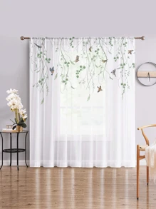 1pc "Natural Melody: Delicate Bird And Vine Pattern Window Screen" Home Window Decoration For Daily Use - Multicolor - View 6