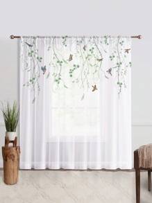 1pc "Natural Melody: Delicate Bird And Vine Pattern Window Screen" Home Window Decoration For Daily Use - Multicolor - View 2