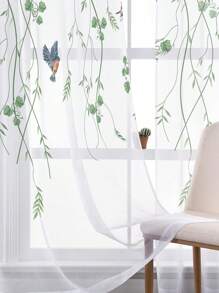 1pc "Natural Melody: Delicate Bird And Vine Pattern Window Screen" Home Window Decoration For Daily Use - Multicolor - View 7
