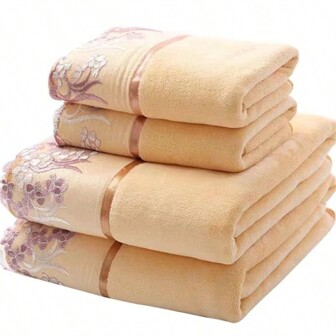 4pcs Towel Set, Includes Lace Trimmed Bath Towel 140x70cm And Face Towel 75x35cm, Super Absorbent Microfiber For Adults, Suitable For Shower, Beach Back To School For Beauty Salon Home Bathroom