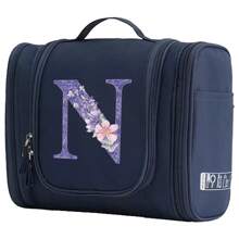 Wash Bag Makeup Bags Women's Travel Waterproof Storage Tote Bag Large Capacity Cosmetic Bag Purple Flower Print Organizer Hook Beauty Toiletry Pack Handbag Toiletry Bags Summer Travel Essentials For Beach Vacation Holiday School Supplies Dorm Essentials Back To School - Navy Blue - View 13